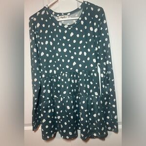 Haptics Teal Polka Dot Tiered Babydoll Top Long Sleeve